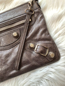 Balenciaga Taupe Leather Clutch