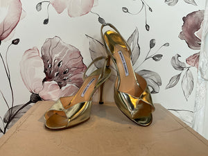 Manolo Blahnik Gold Leather Slingbacks