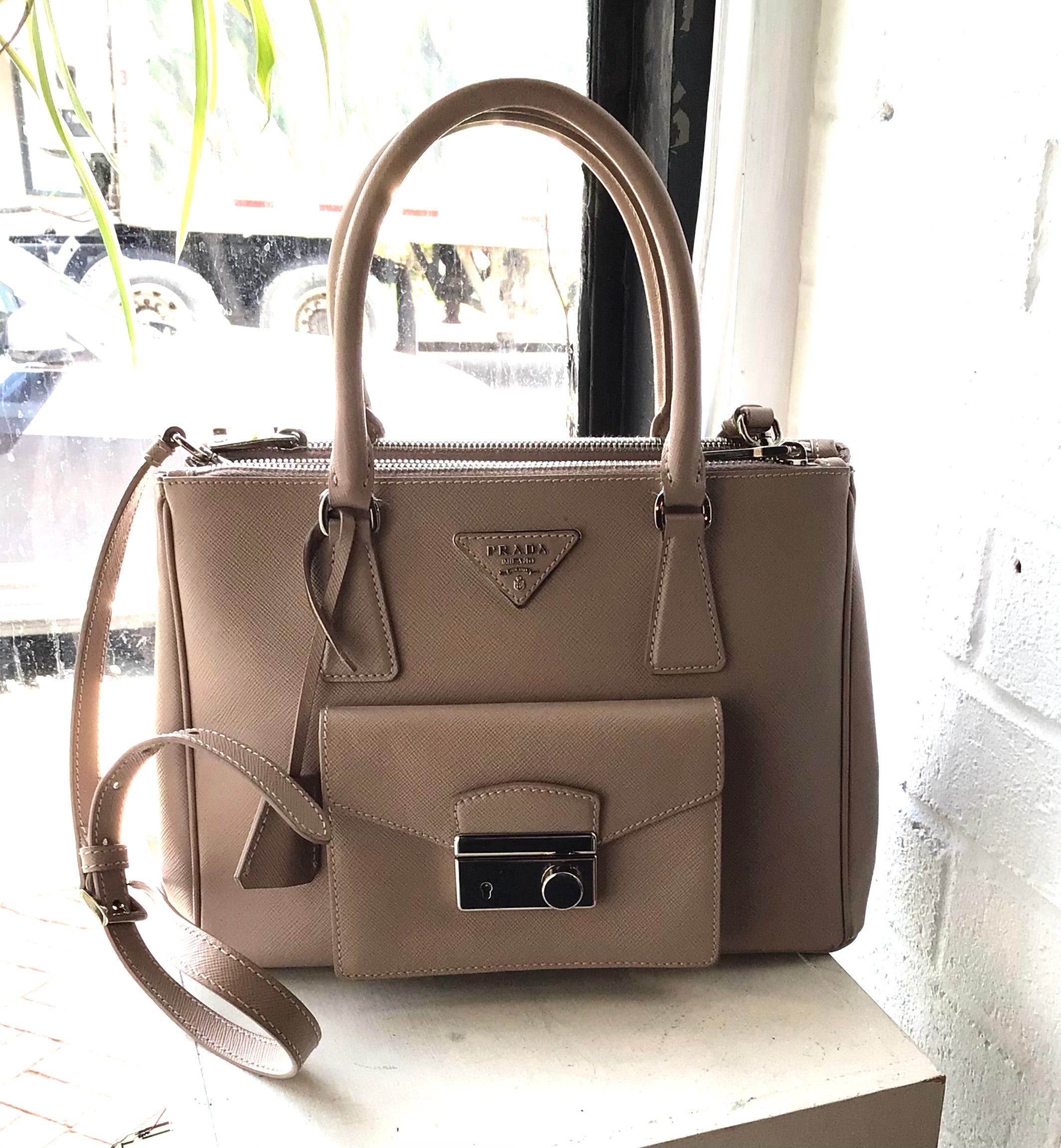 Prada Beige Saffiano Leather Bag