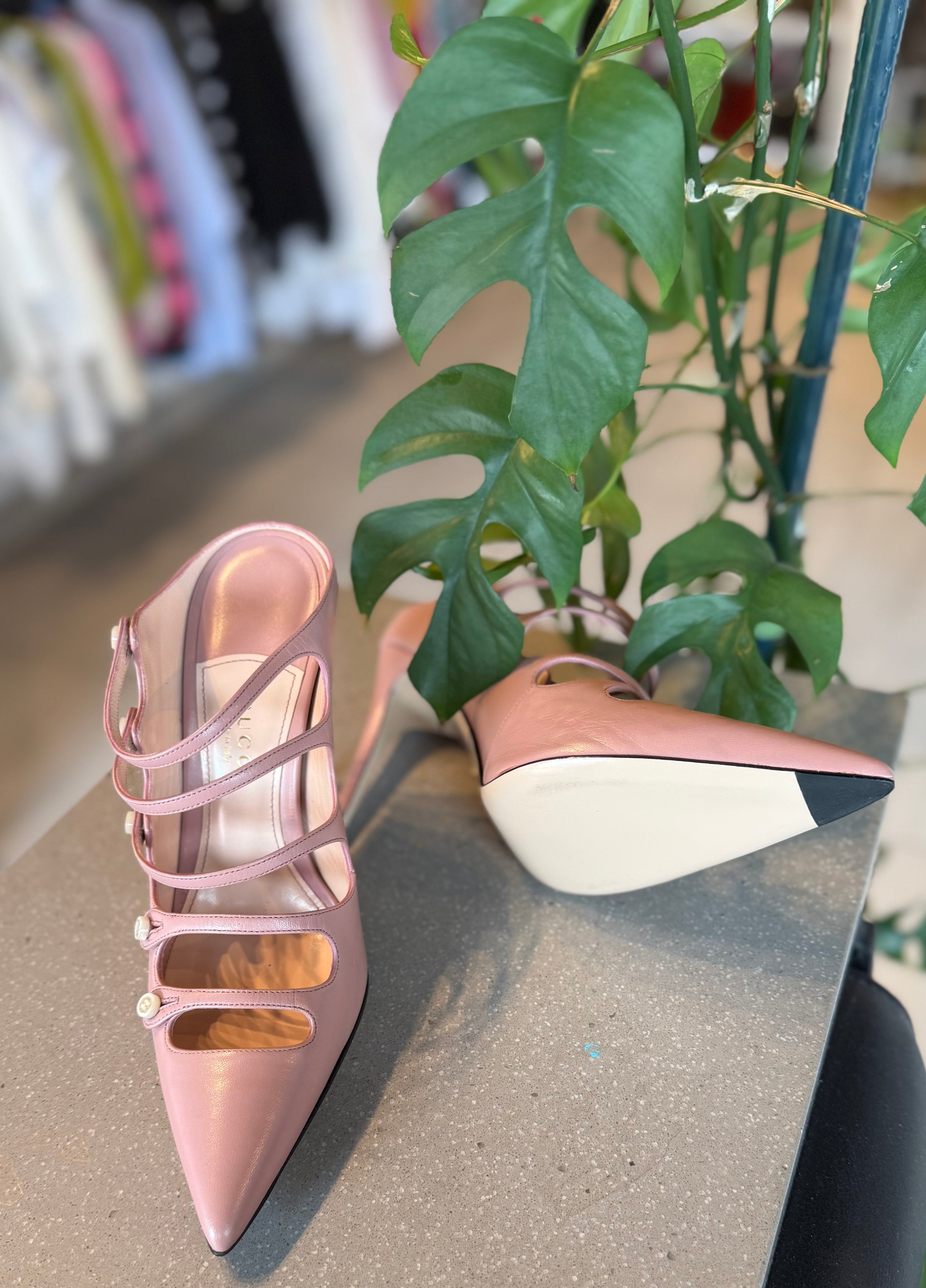 Gucci Pink Leather Mules