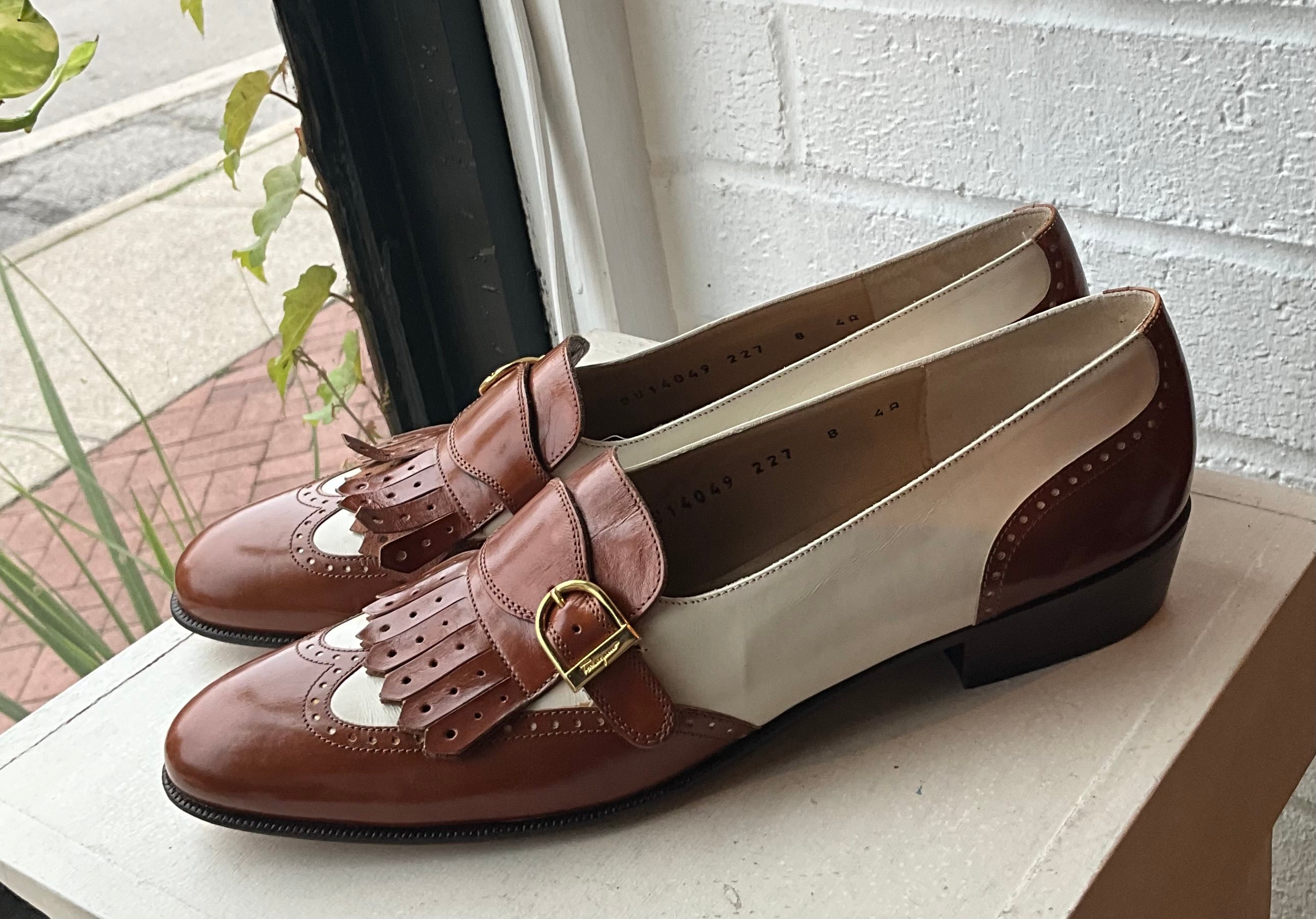 Ferragamo Brown & White Loafers