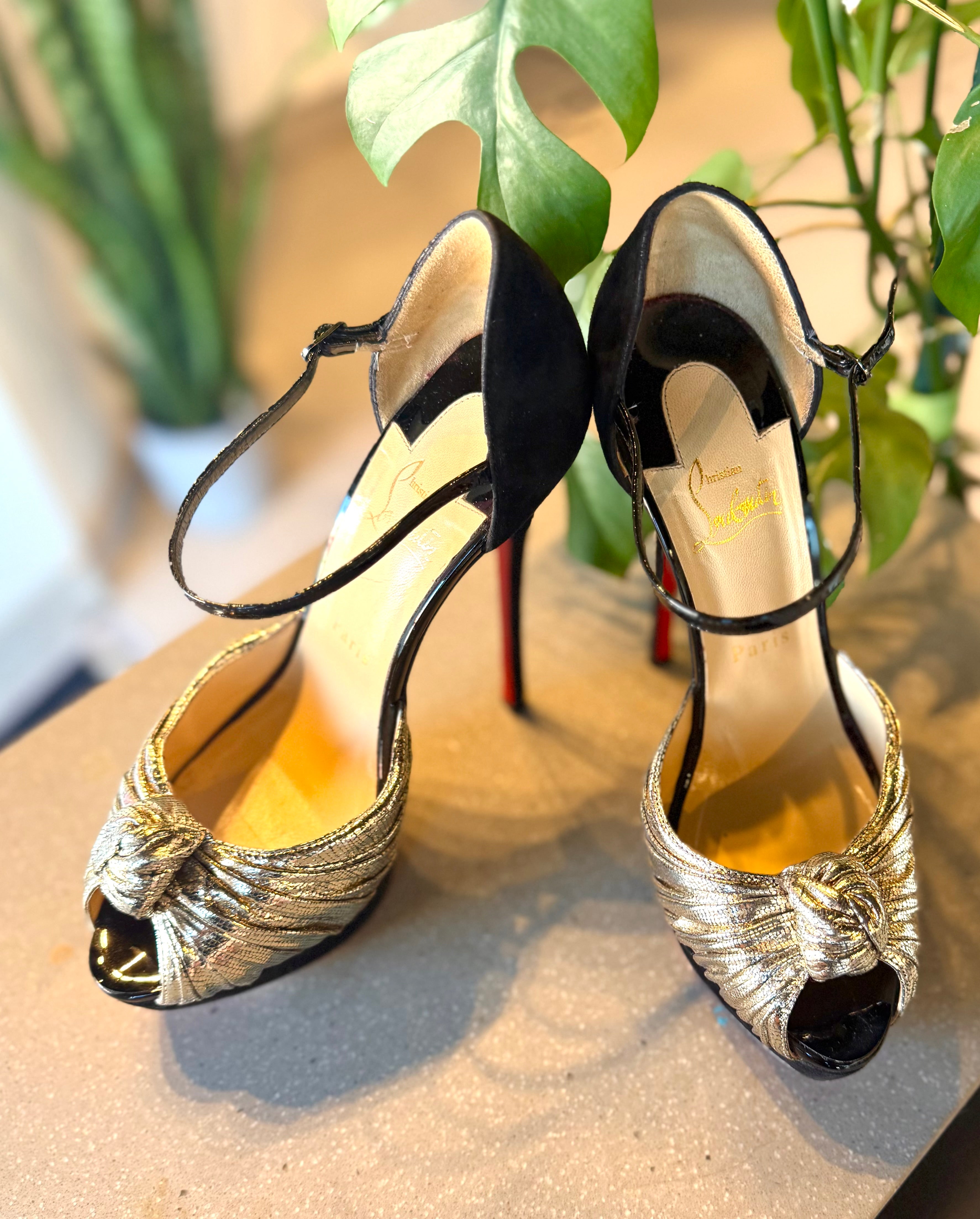 Christian Louboutin Marchavekel Gold & Black Platform Heels