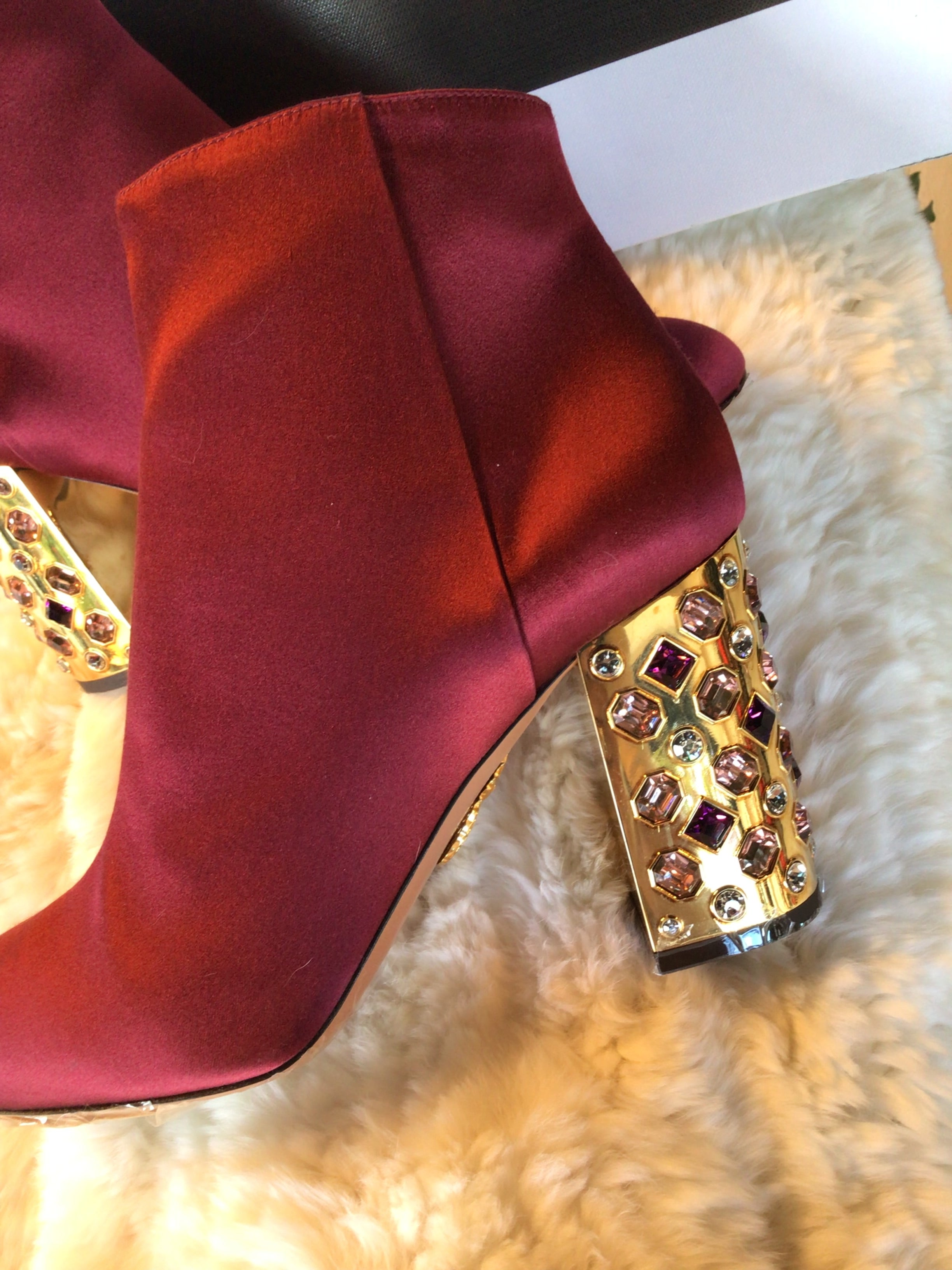 Aquazzura Burgundy Sateen Booties