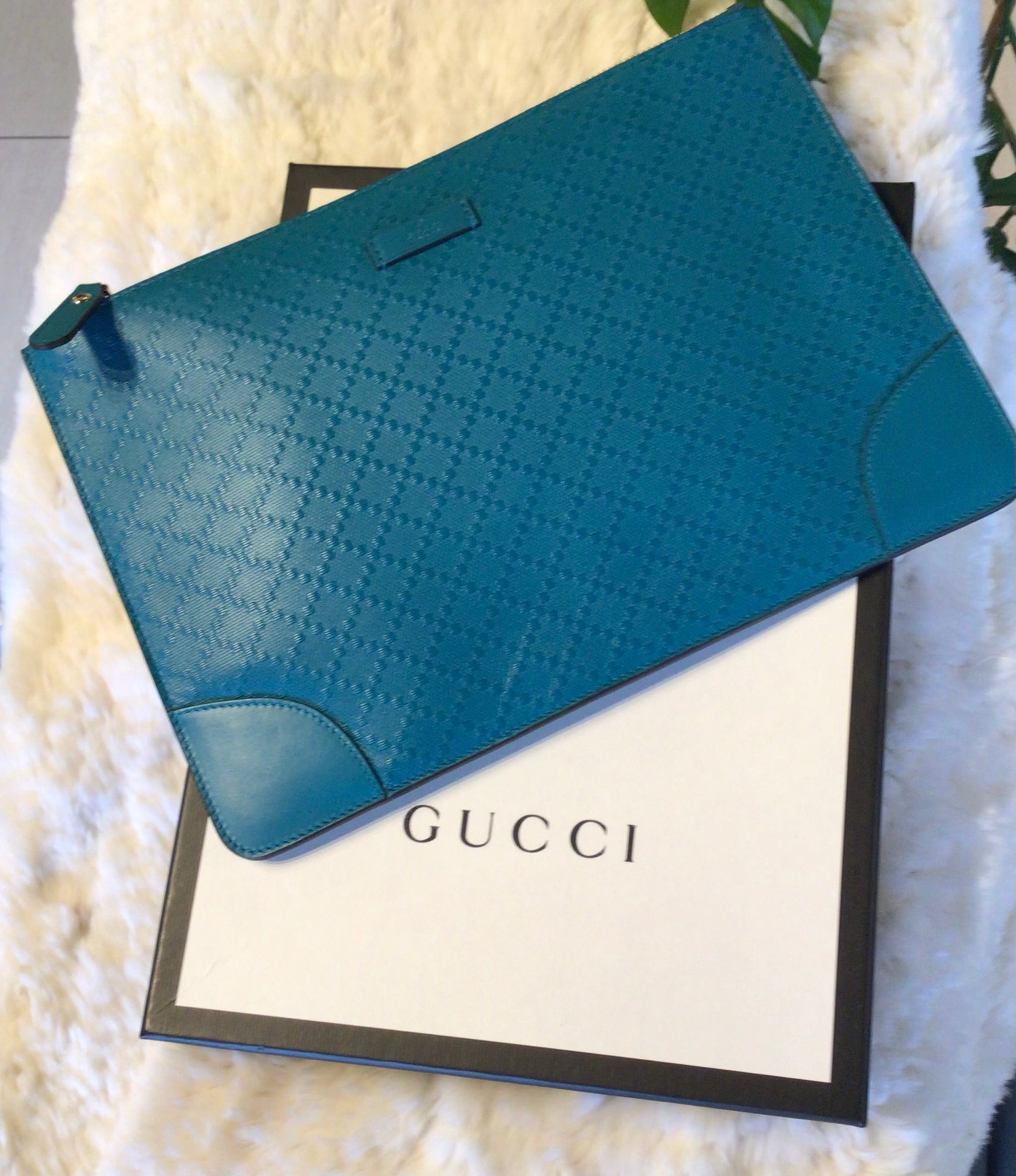 Gucci Teal Leather Clutch