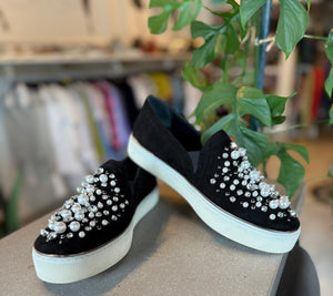 Stuart Weitzman Black Suede Slip On Sneakers