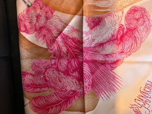 Hermes Plumets et Panaches Rose Print Scarf