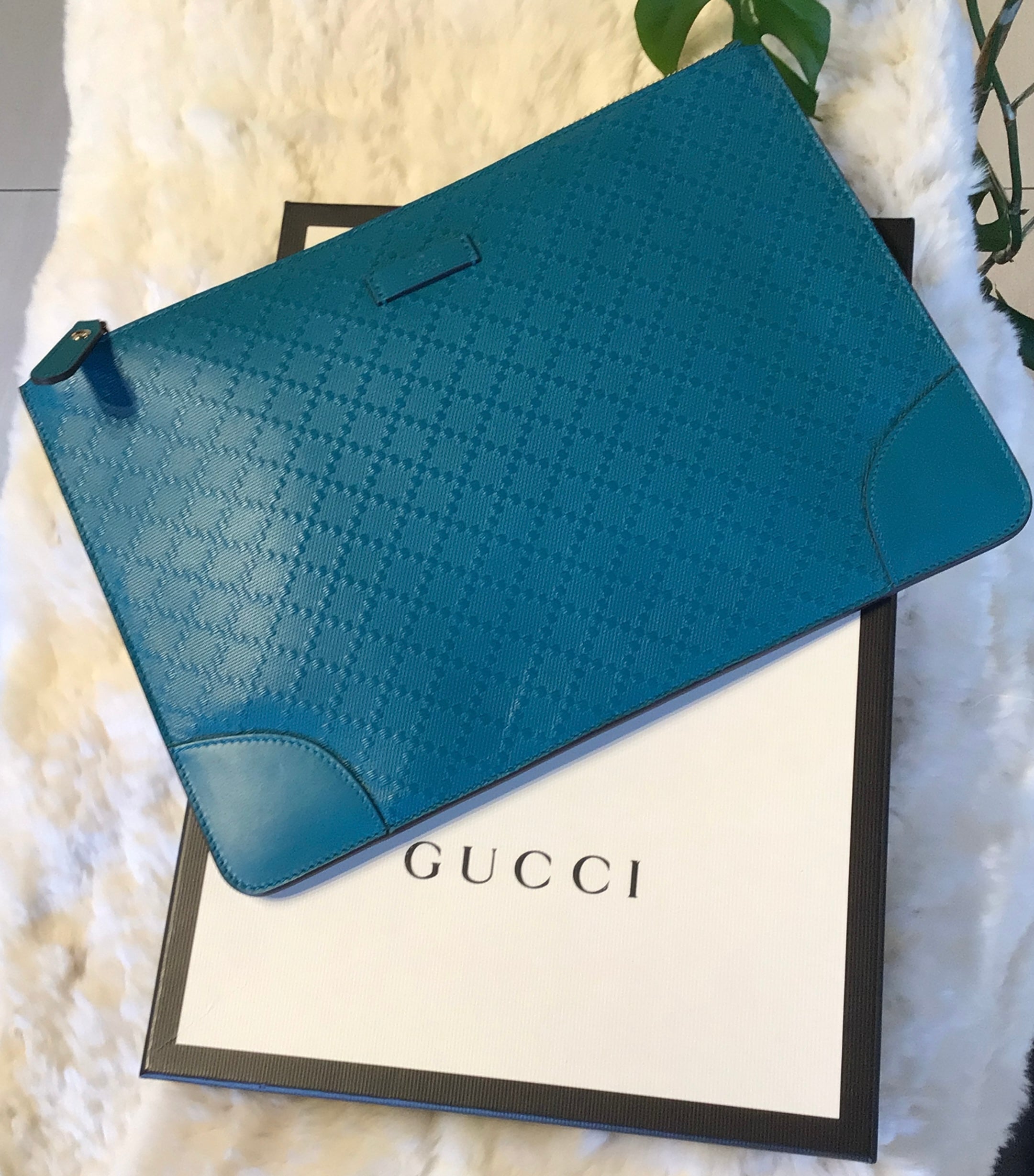 Gucci Teal Leather Clutch