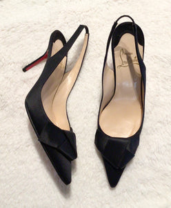 Christian Louboutin Black Satin Slingbacks