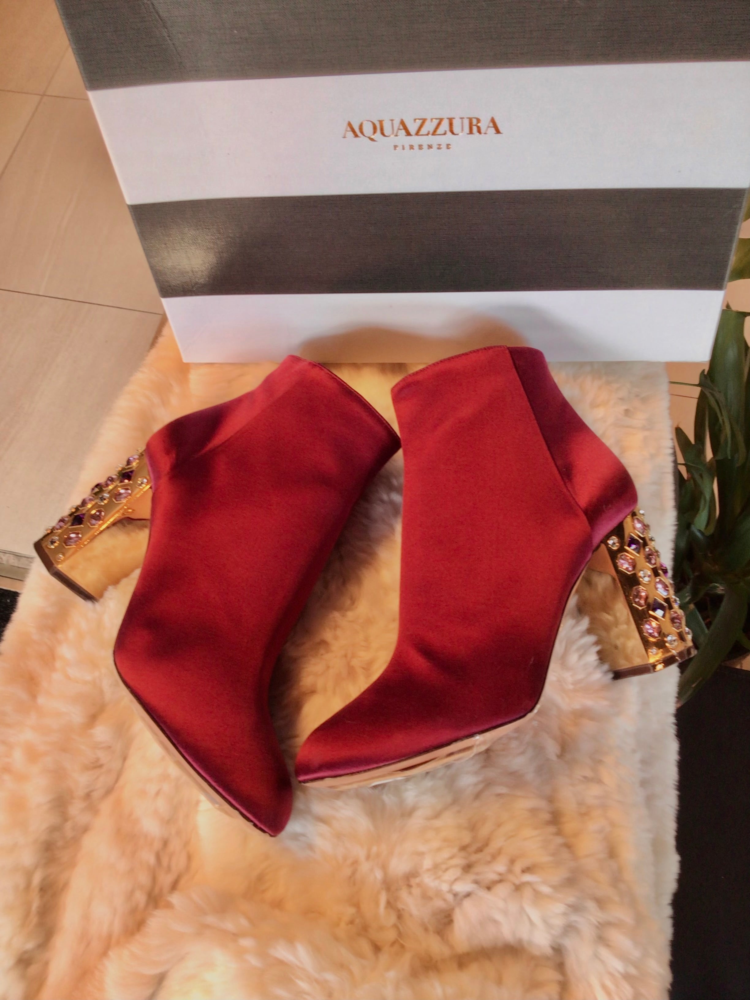 Aquazzura Burgundy Sateen Booties