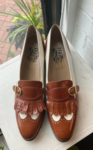 Ferragamo Brown & White Loafers