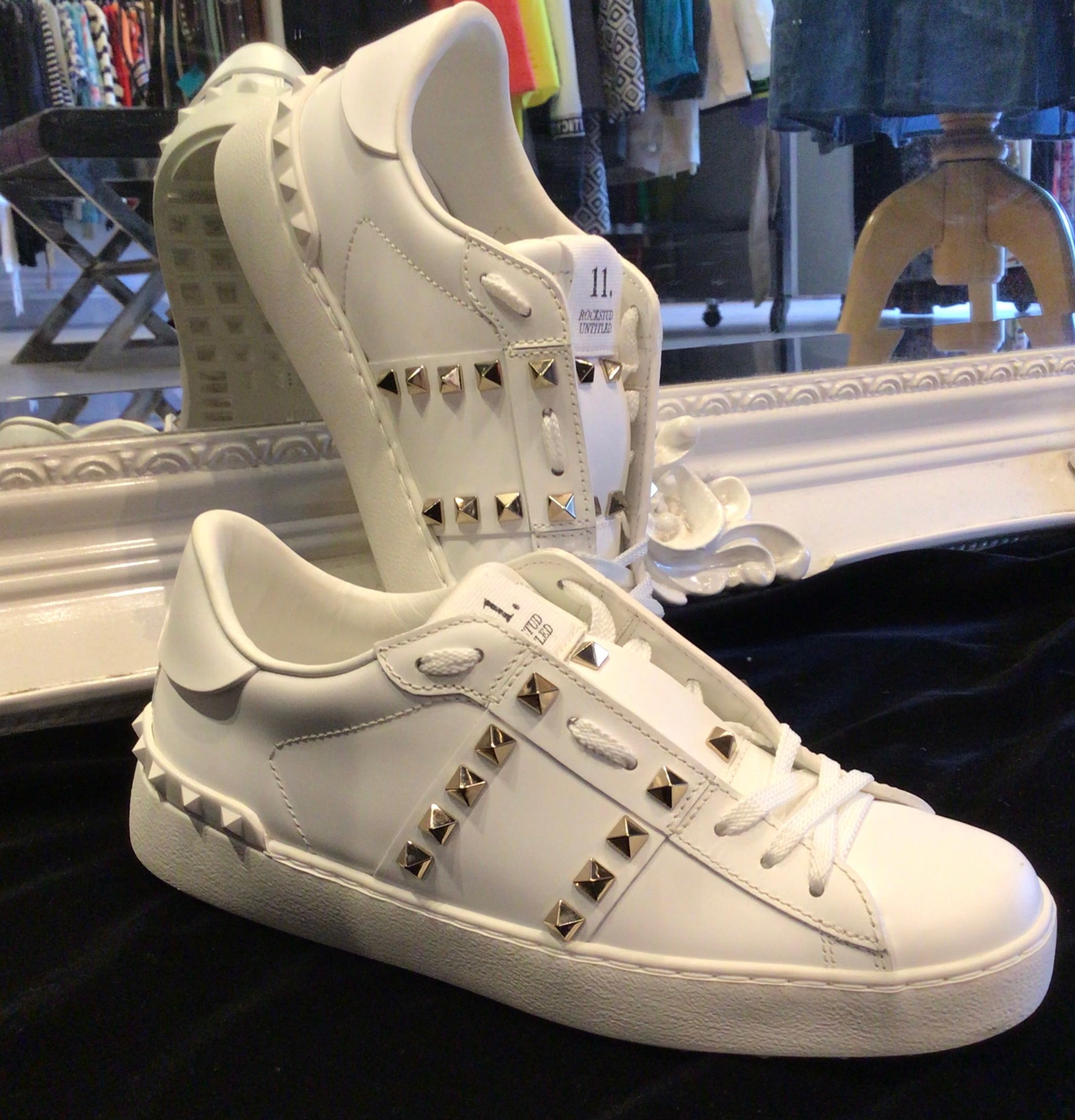 Valentino Garavani White Leather Rock Stud Sneakers