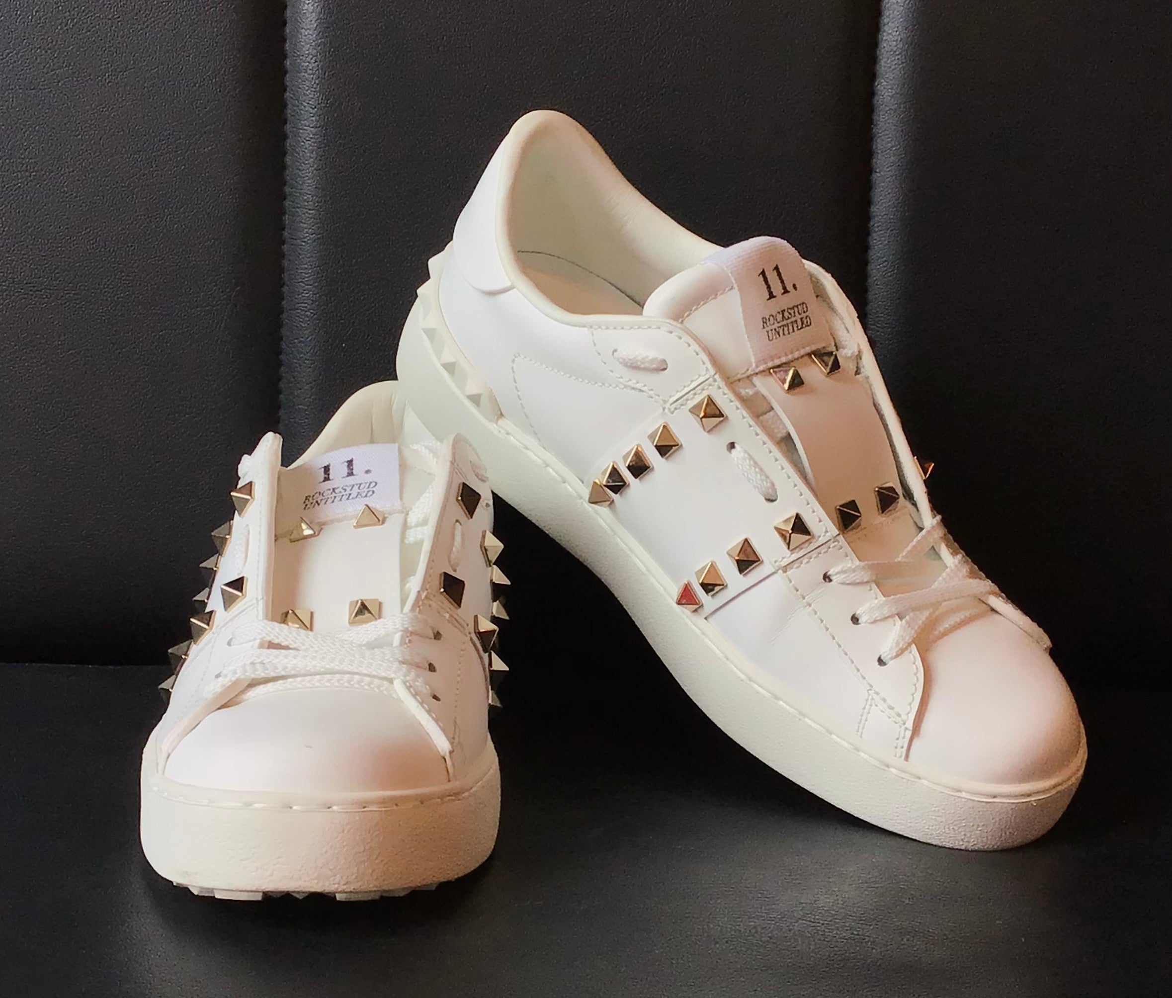Valentino Garavani White Leather Rock Stud Sneakers
