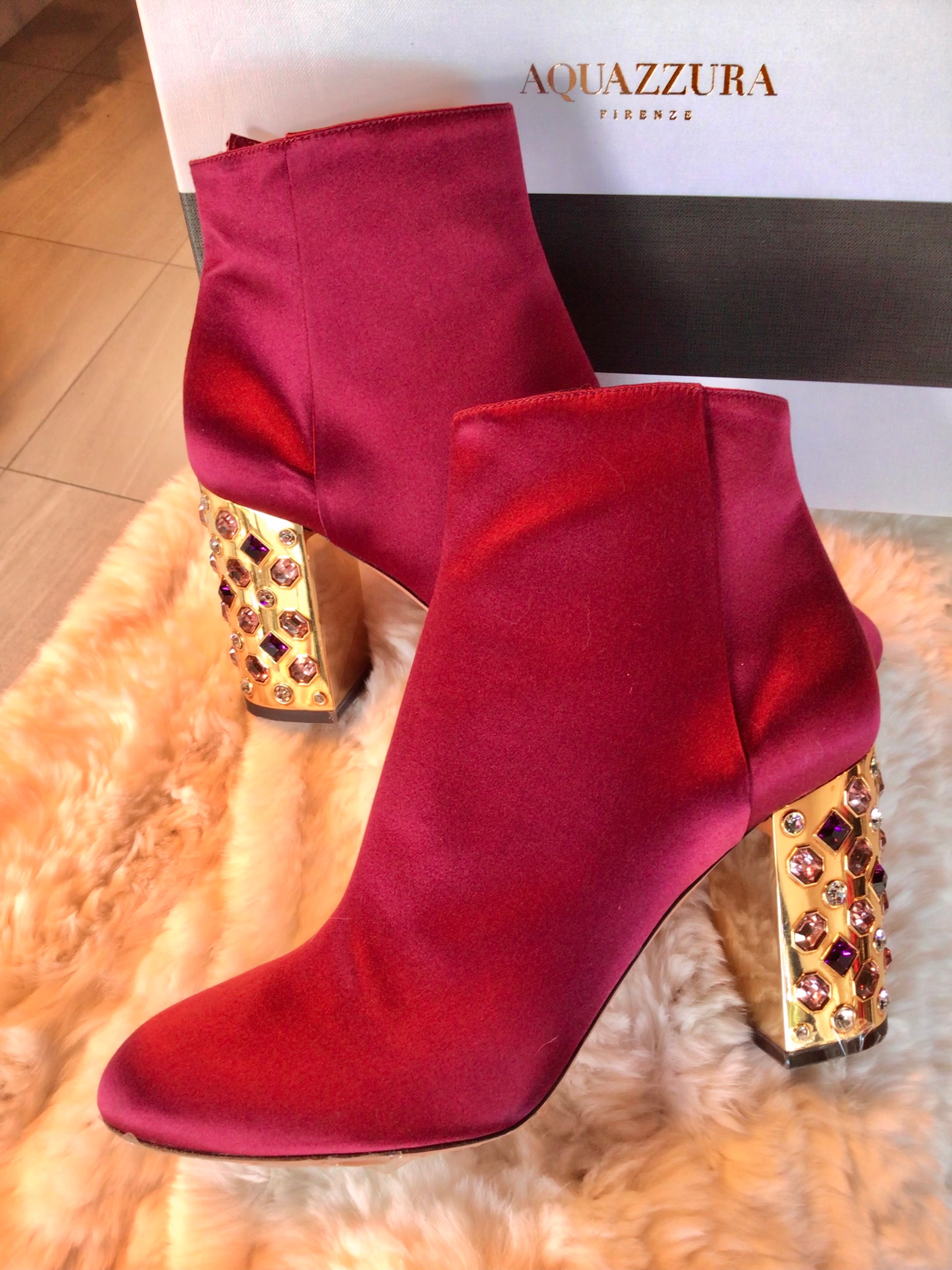 Aquazzura Burgundy Sateen Booties