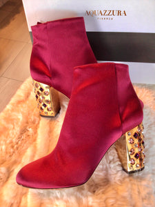 Aquazzura Burgundy Sateen Booties
