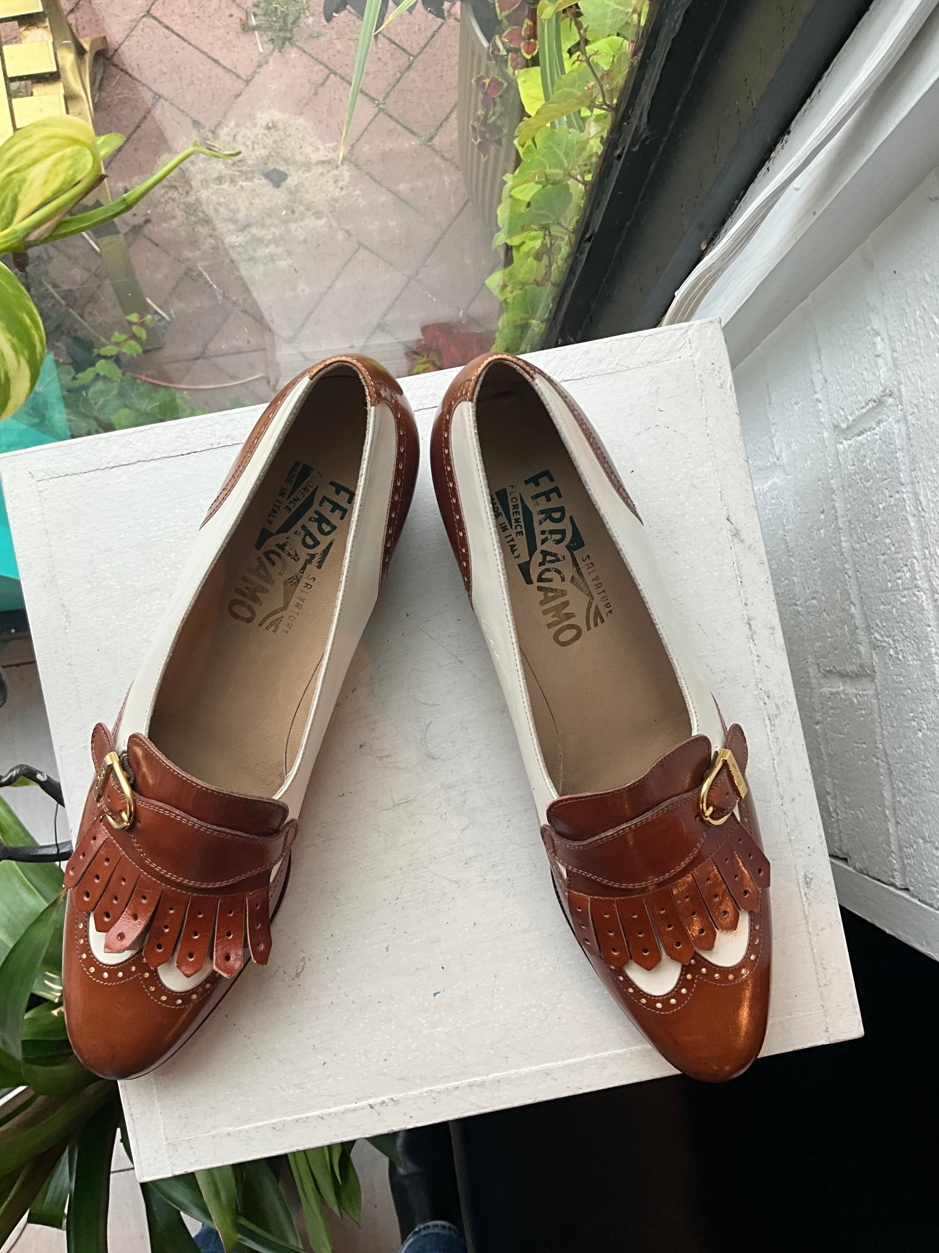 Ferragamo Brown & White Loafers