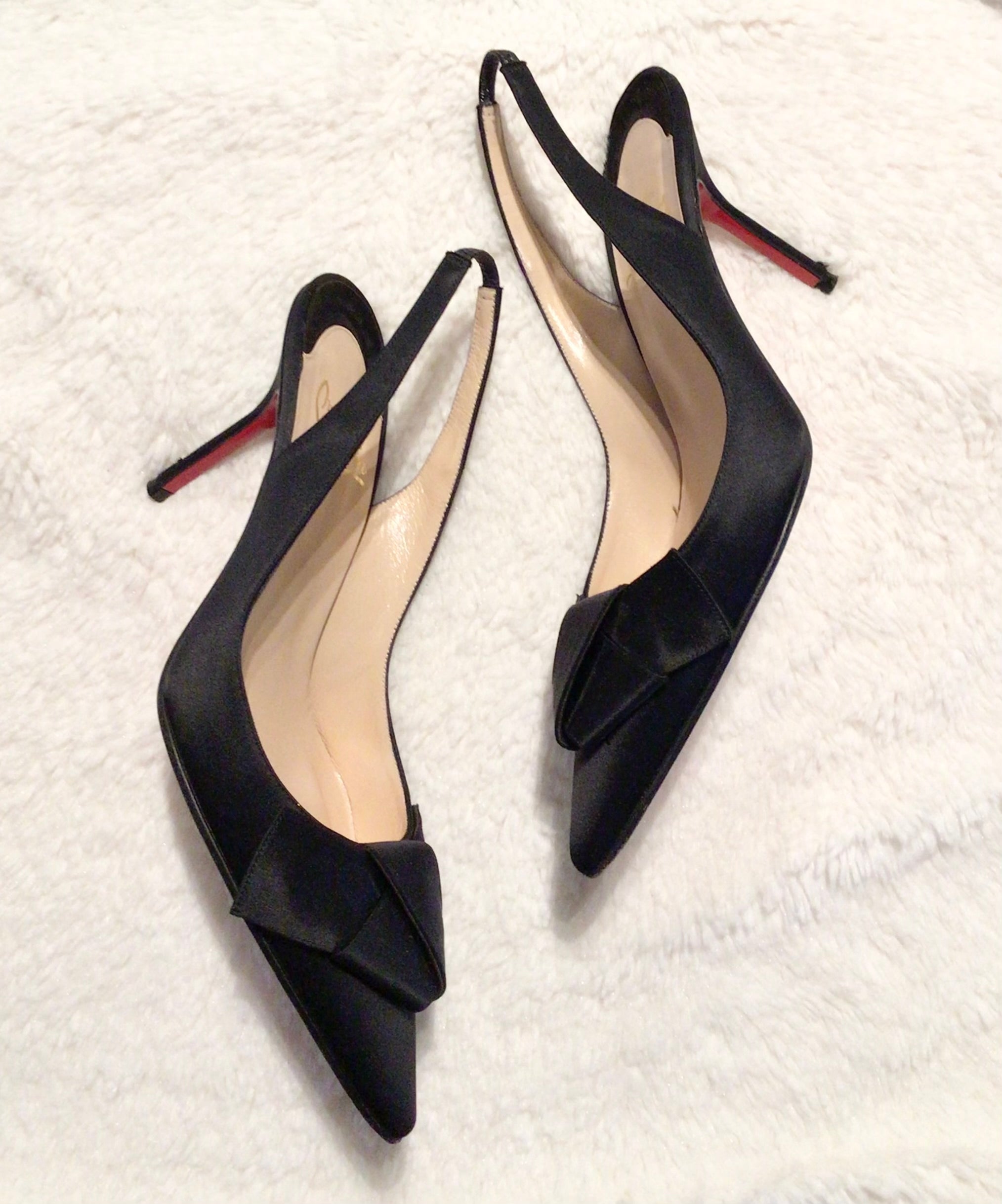 Christian Louboutin Black Satin Slingbacks