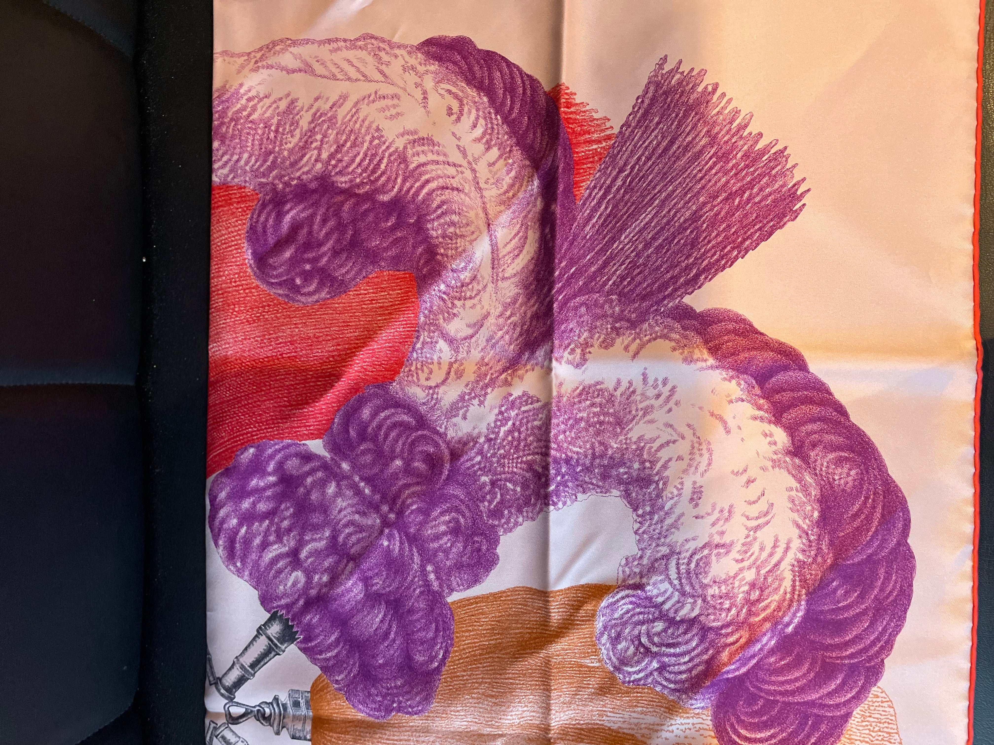 Hermes Plumets et Panaches Rose Print Scarf