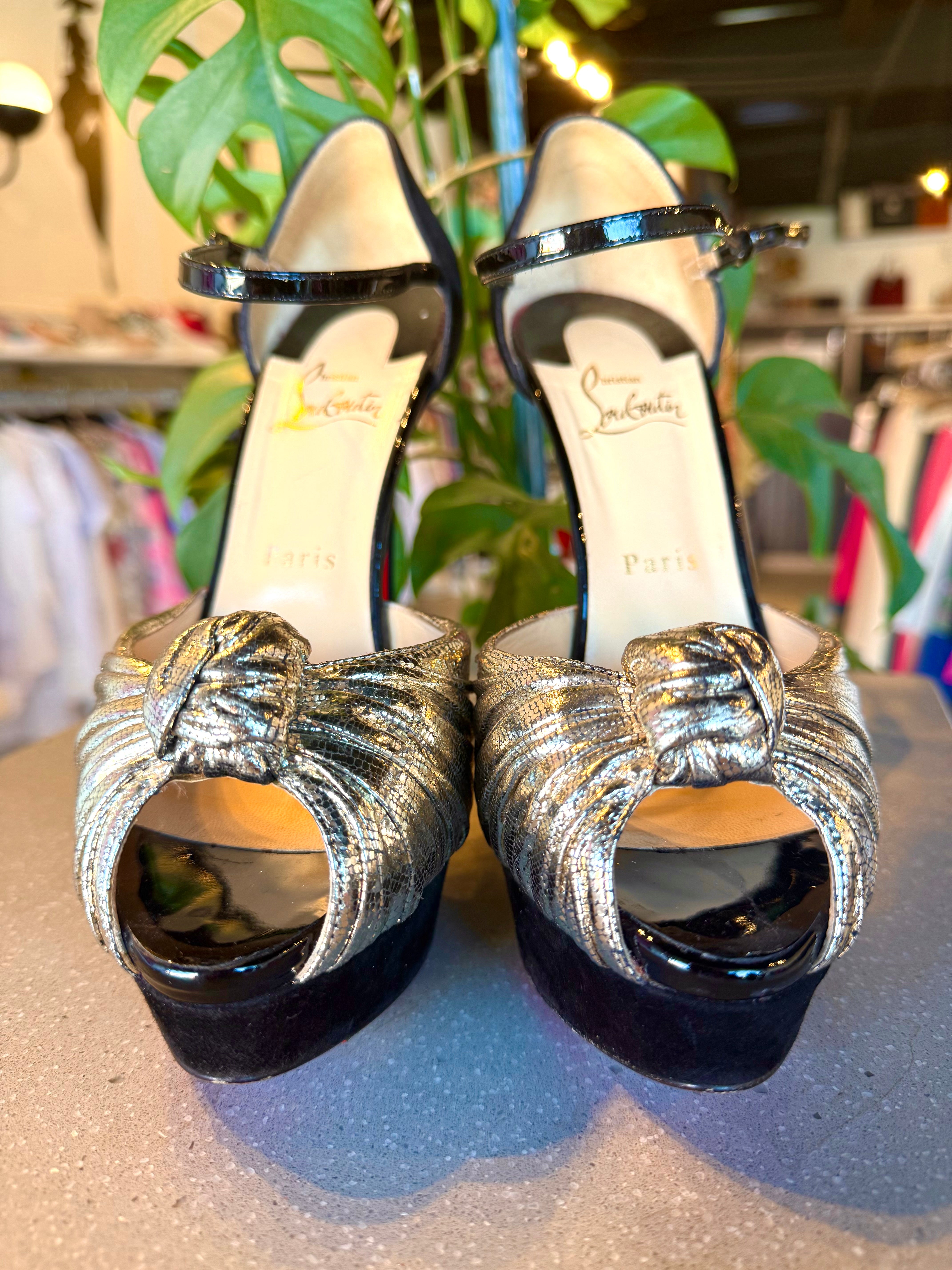 Christian Louboutin Marchavekel Gold & Black Platform Heels