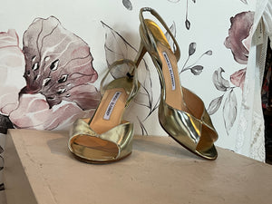 Manolo Blahnik Gold Leather Slingbacks