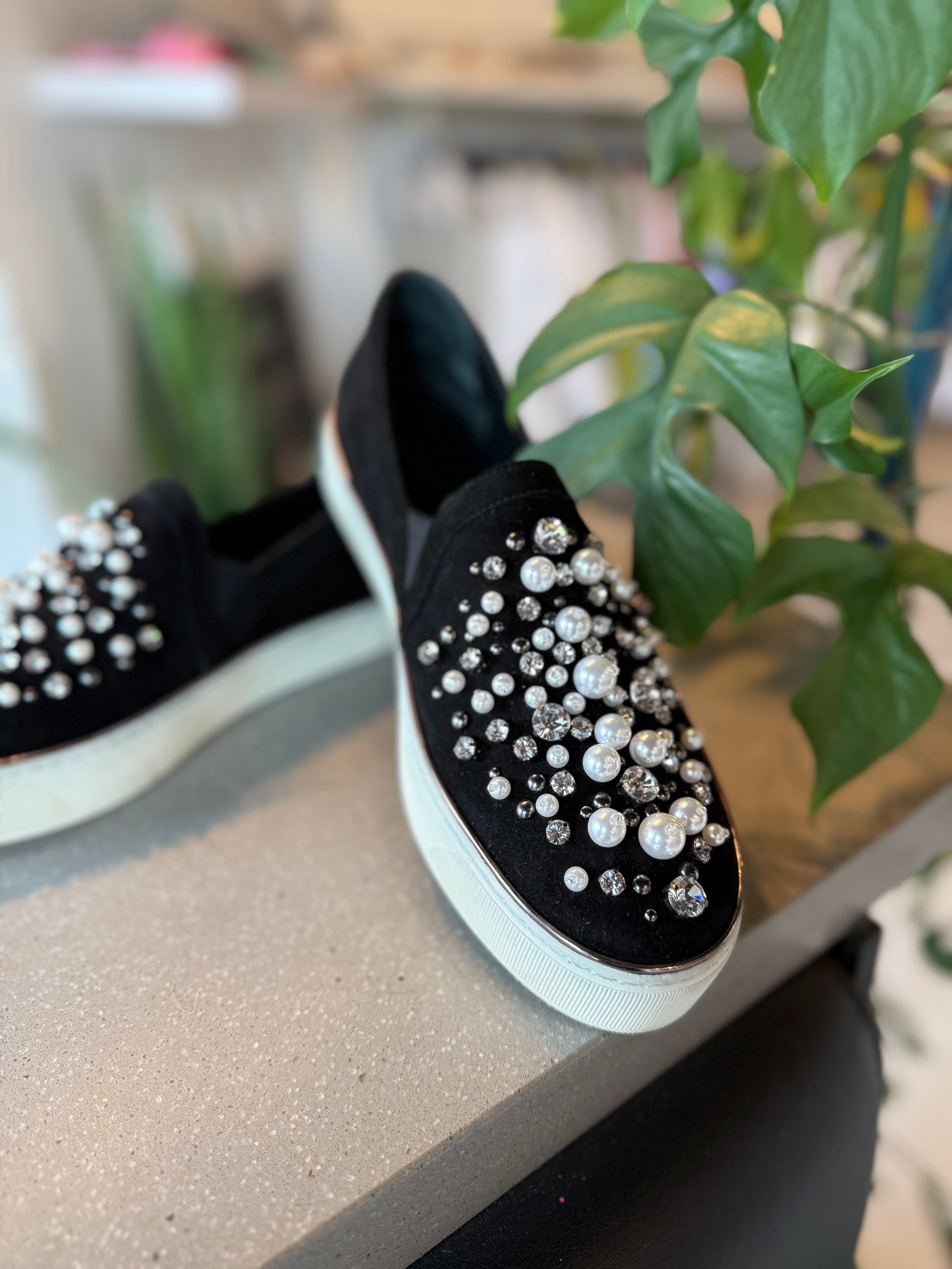 Stuart Weitzman Black Suede Slip On Sneakers