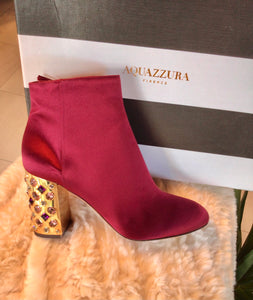 Aquazzura Burgundy Sateen Booties