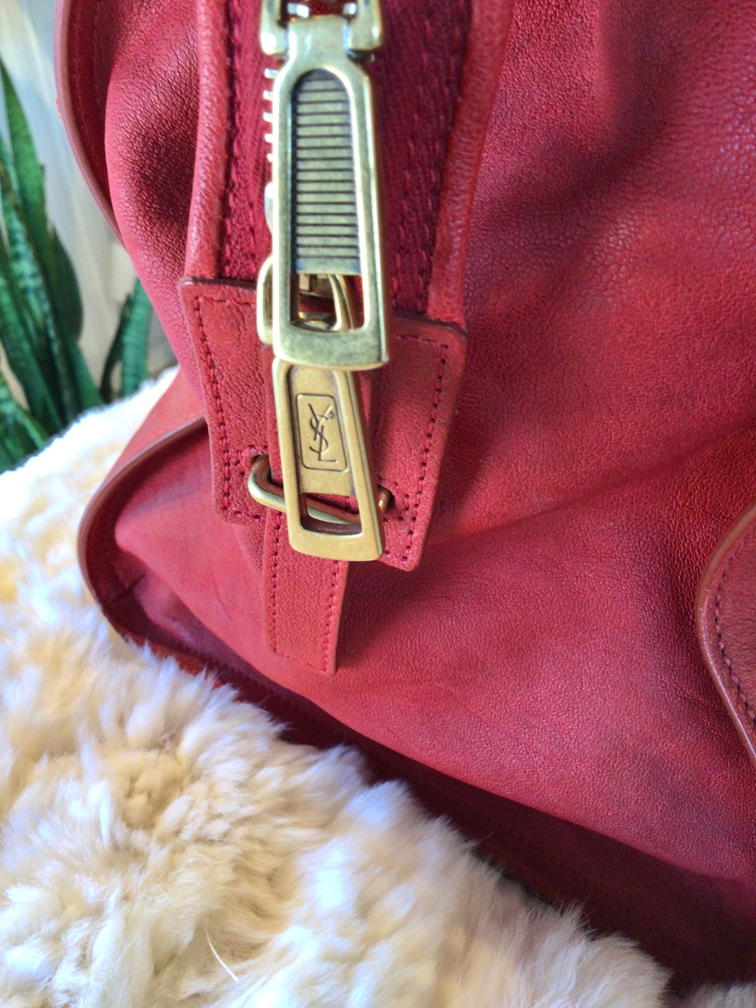 YSL Red Leather Cabas Chyc Tote