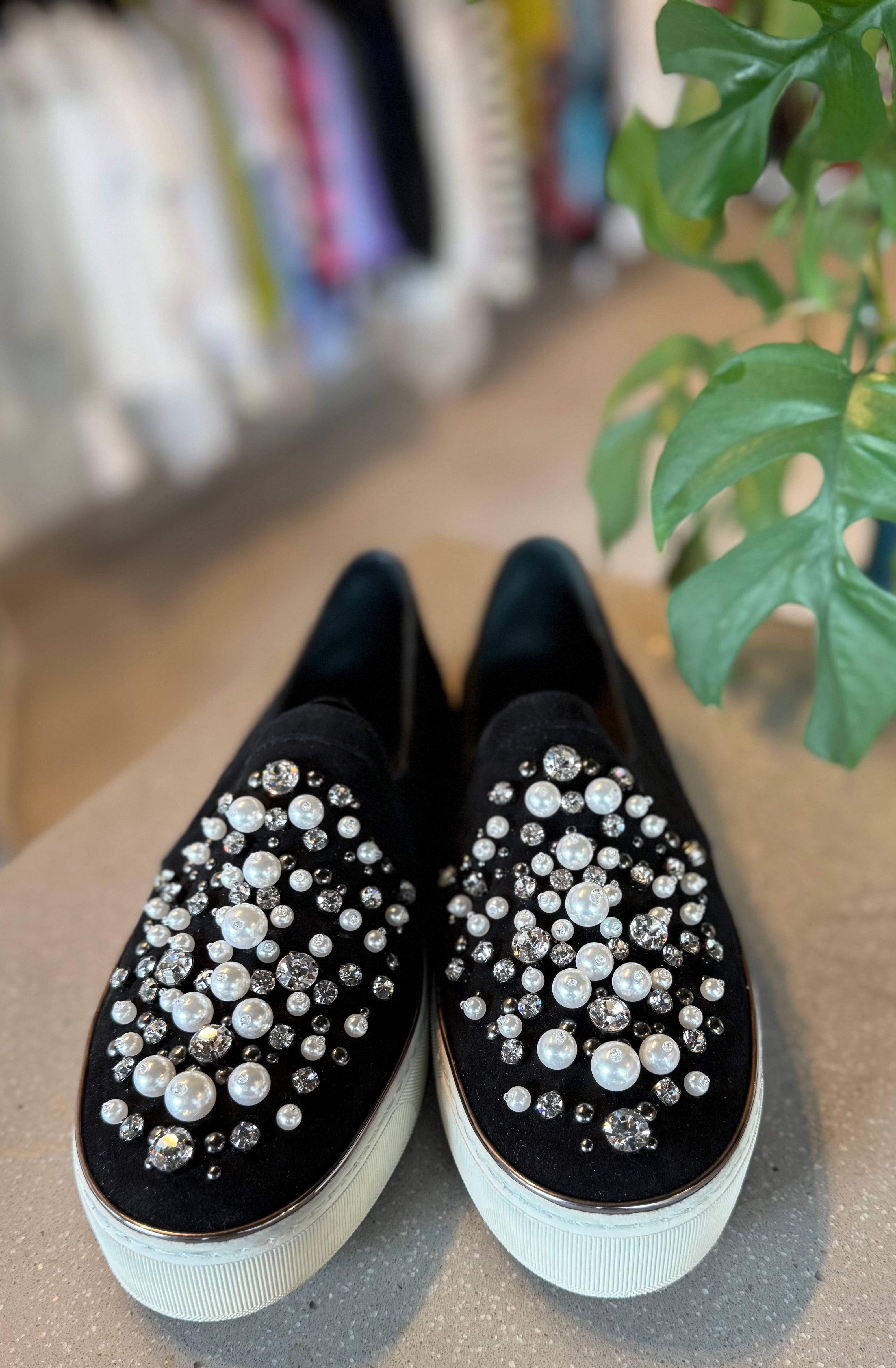 Stuart Weitzman Black Suede Slip On Sneakers