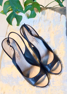 Chanel Black Leather Slingbacks