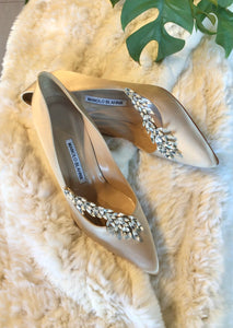 Manolo Blahnik Beige Sateen Heels