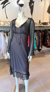 Mica Sheer Black Dress with Pink Slip (NWT)