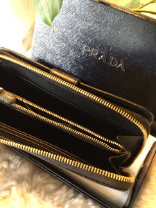 Prada Black Saffiano Lux Leather Wallet