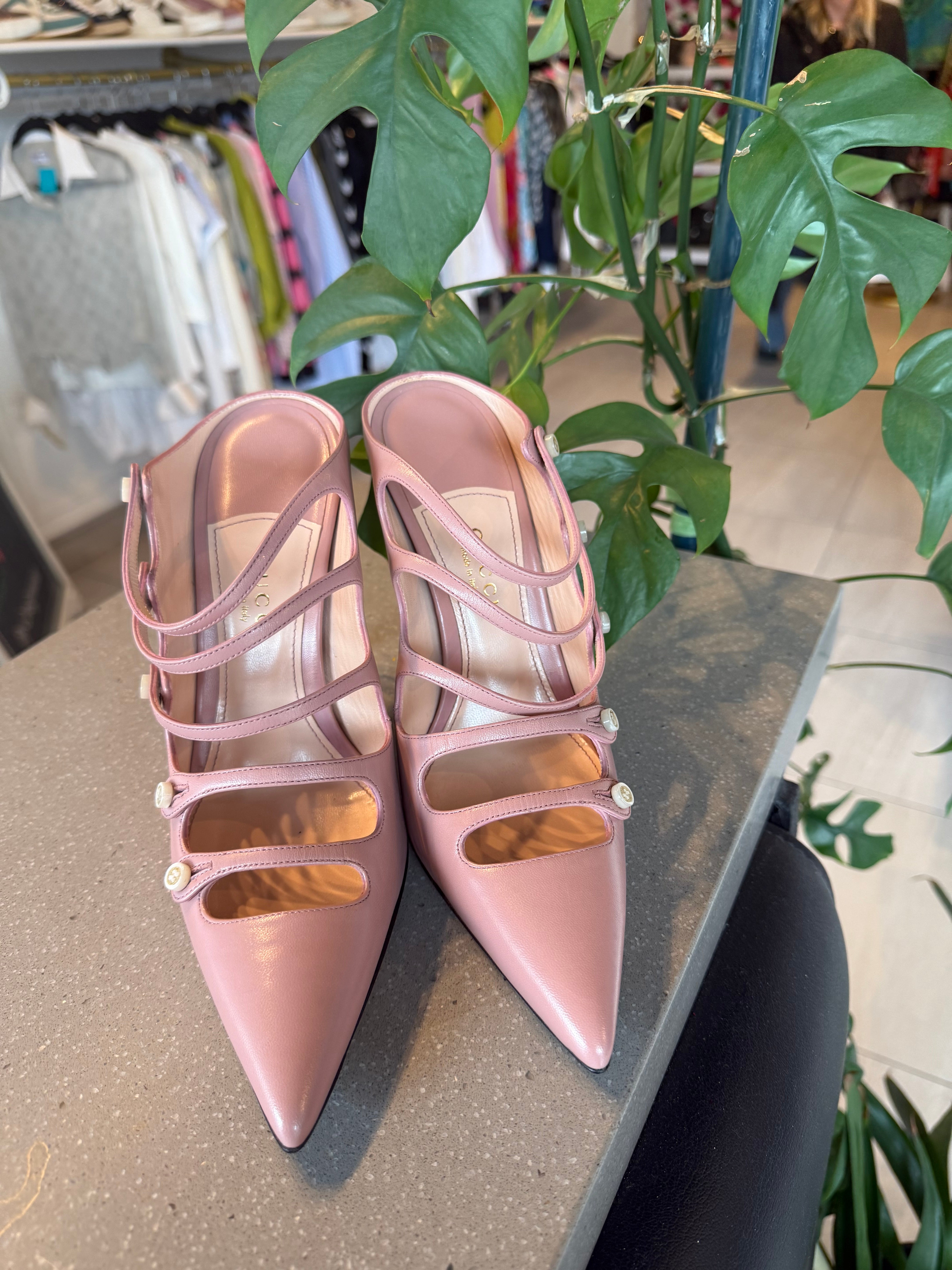 Gucci Pink Leather Mules