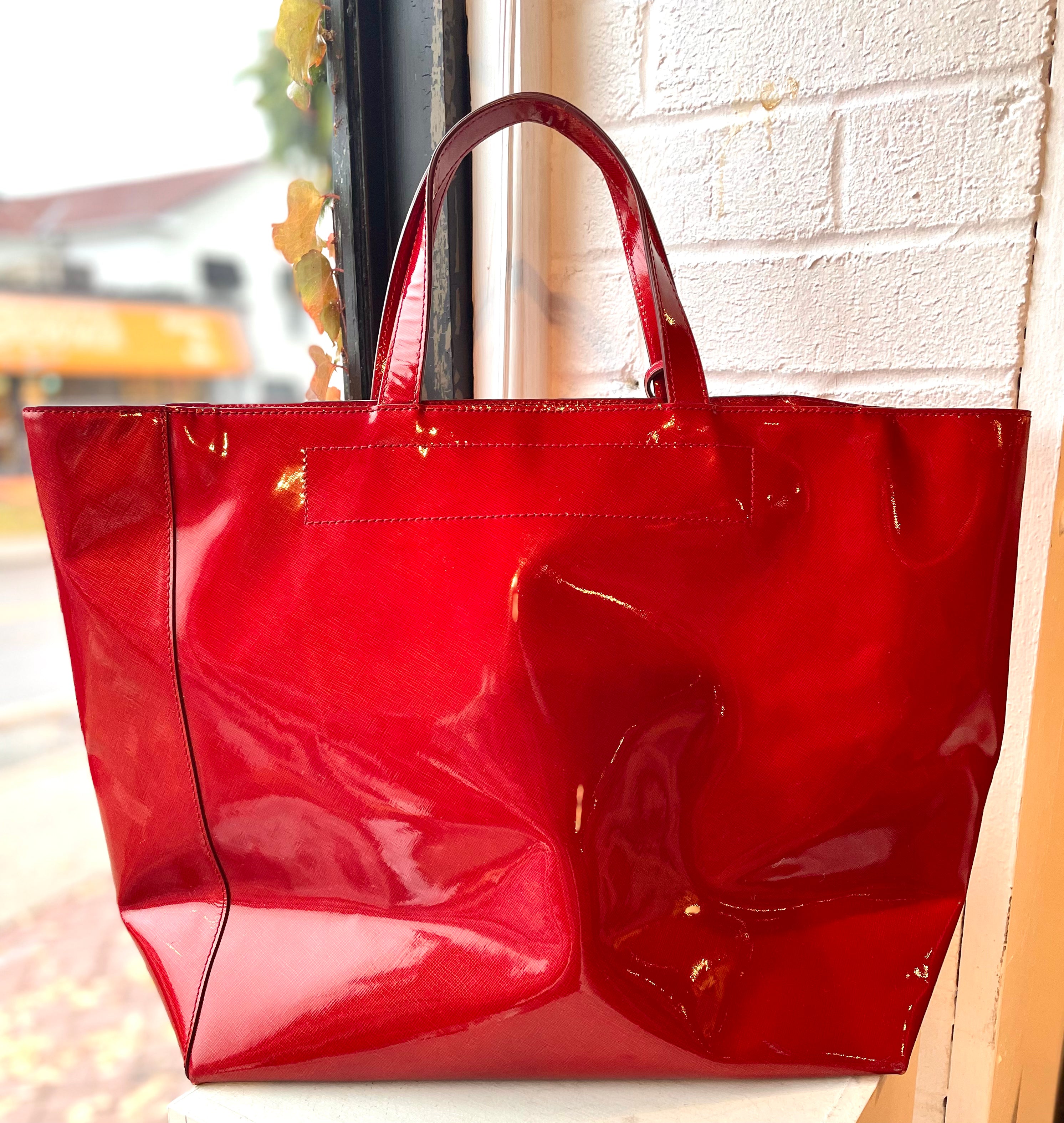 Tumi Red Patent Leather Boulevard Tote