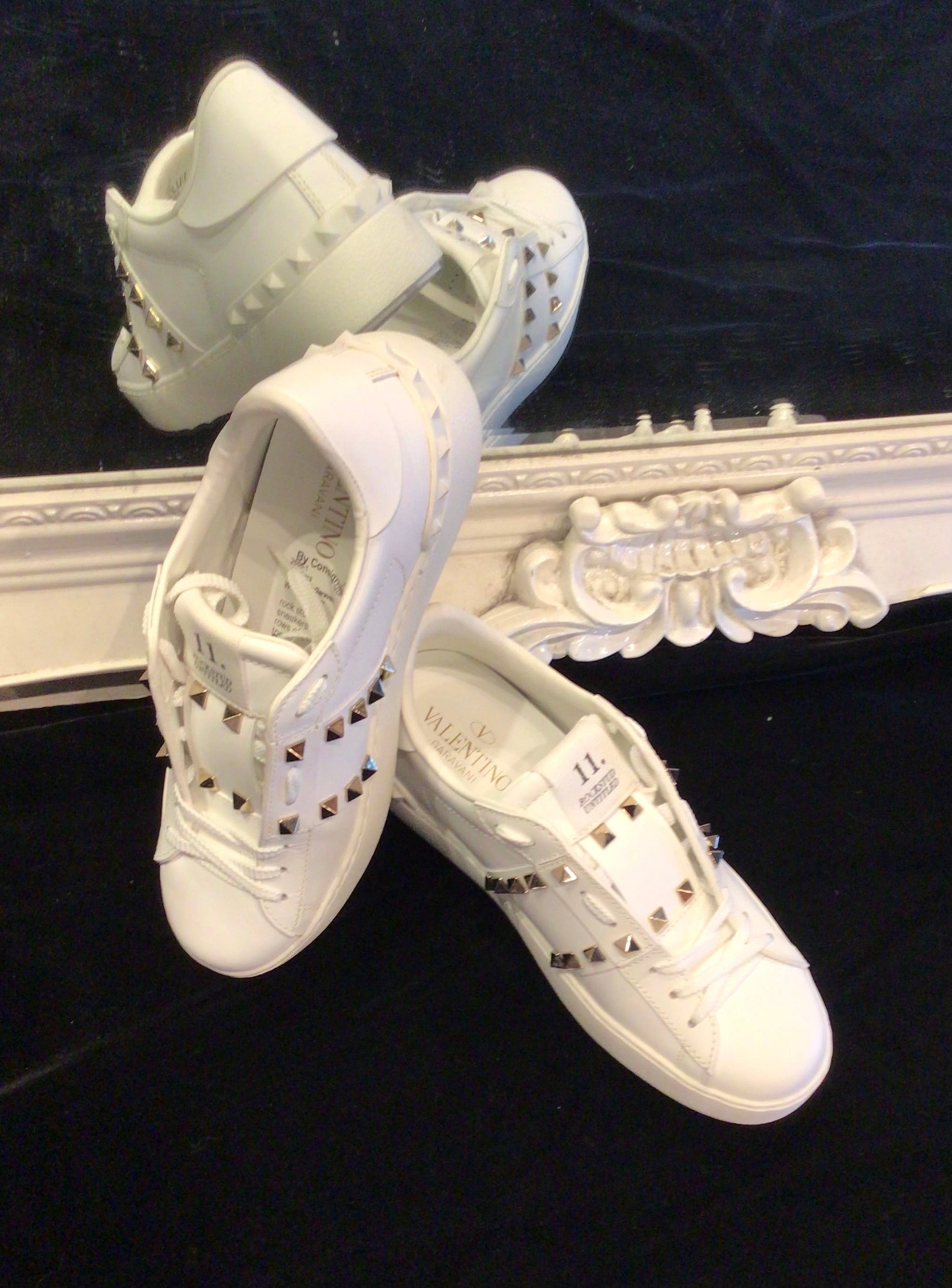 Valentino Garavani White Leather Rock Stud Sneakers