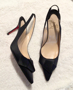 Christian Louboutin Black Satin Slingbacks