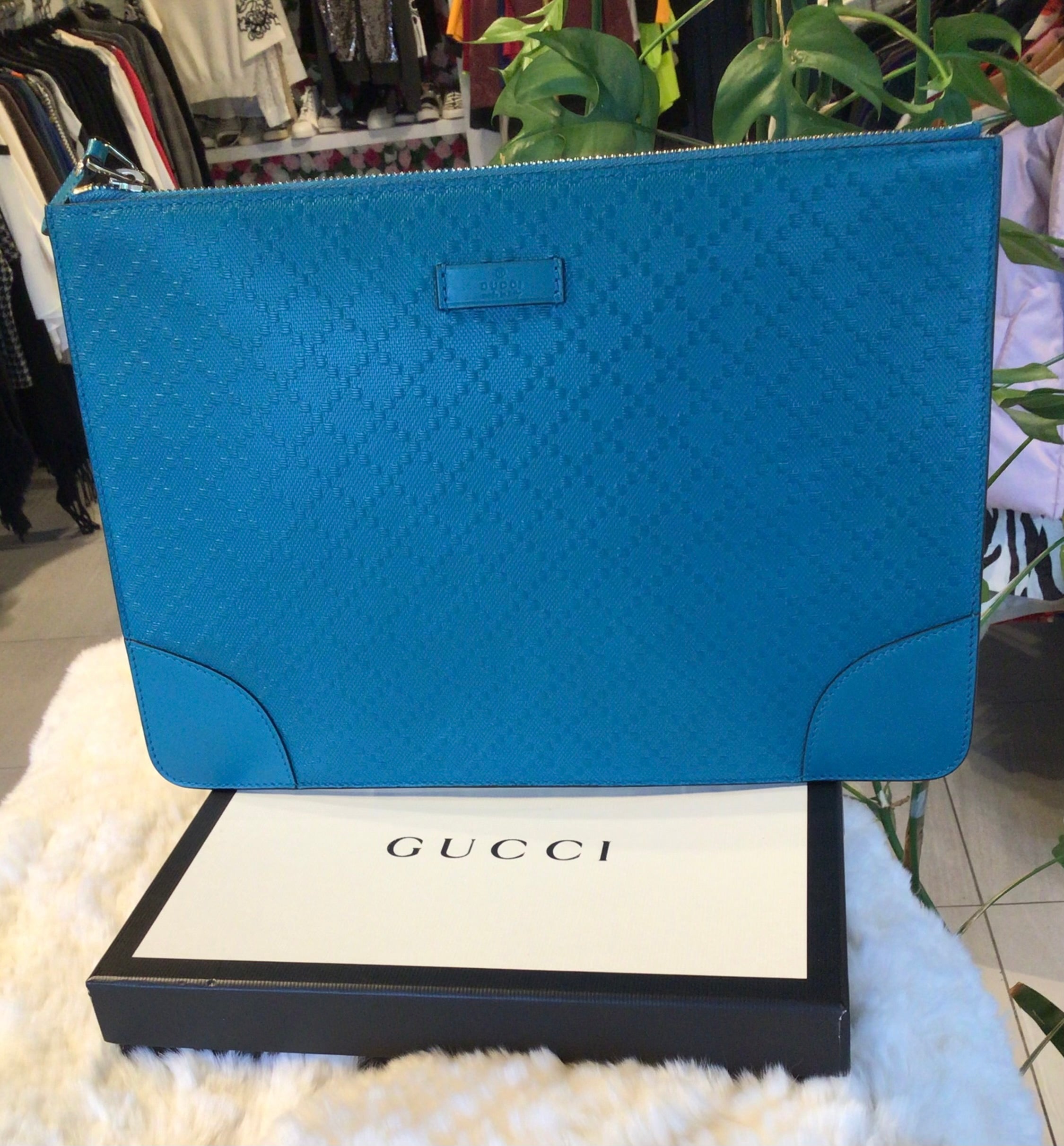 Gucci Teal Leather Clutch