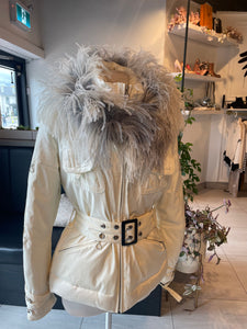 Vist White Bomber Jacket With Removable Ostrich Fur Trim