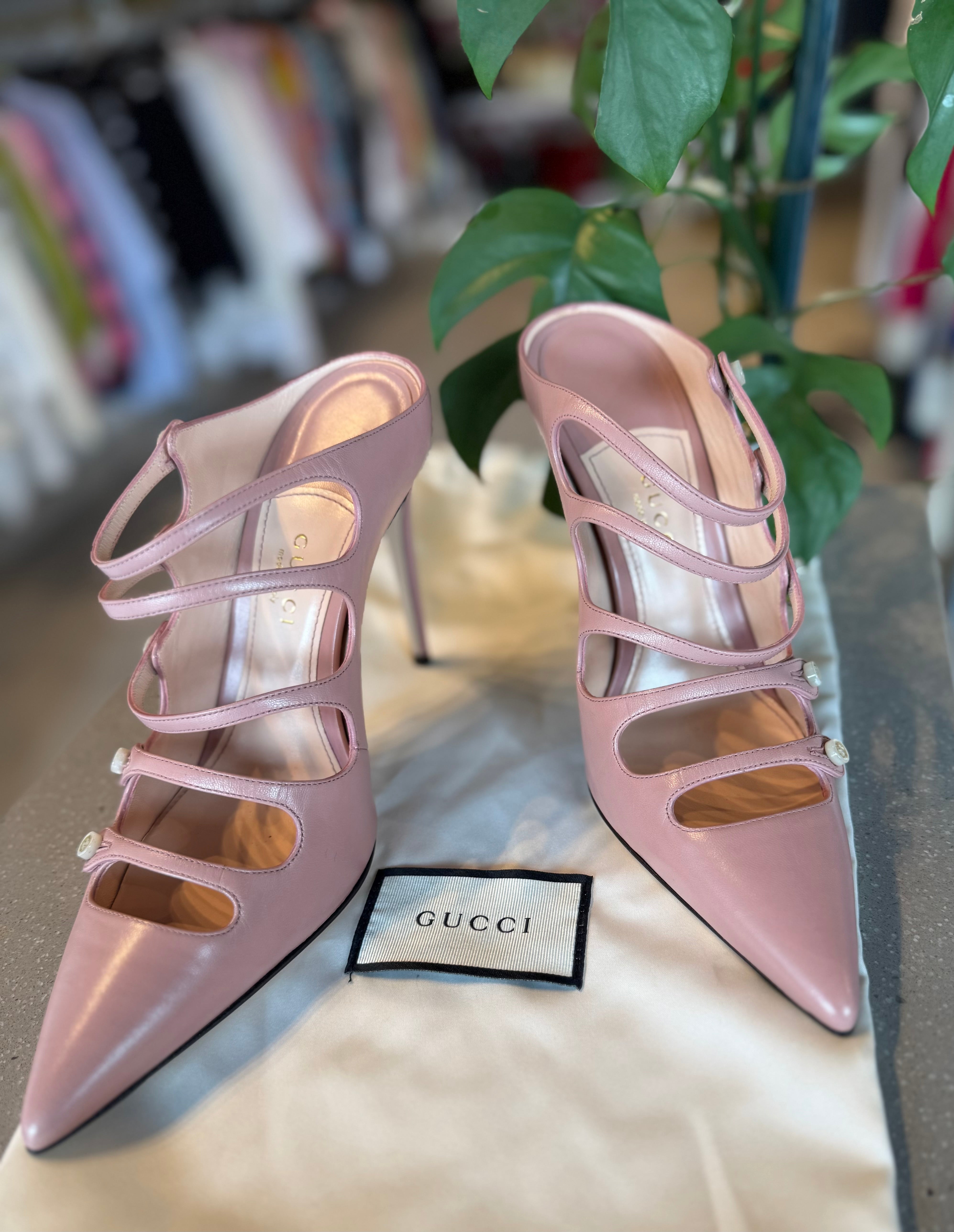 Gucci Pink Leather Mules