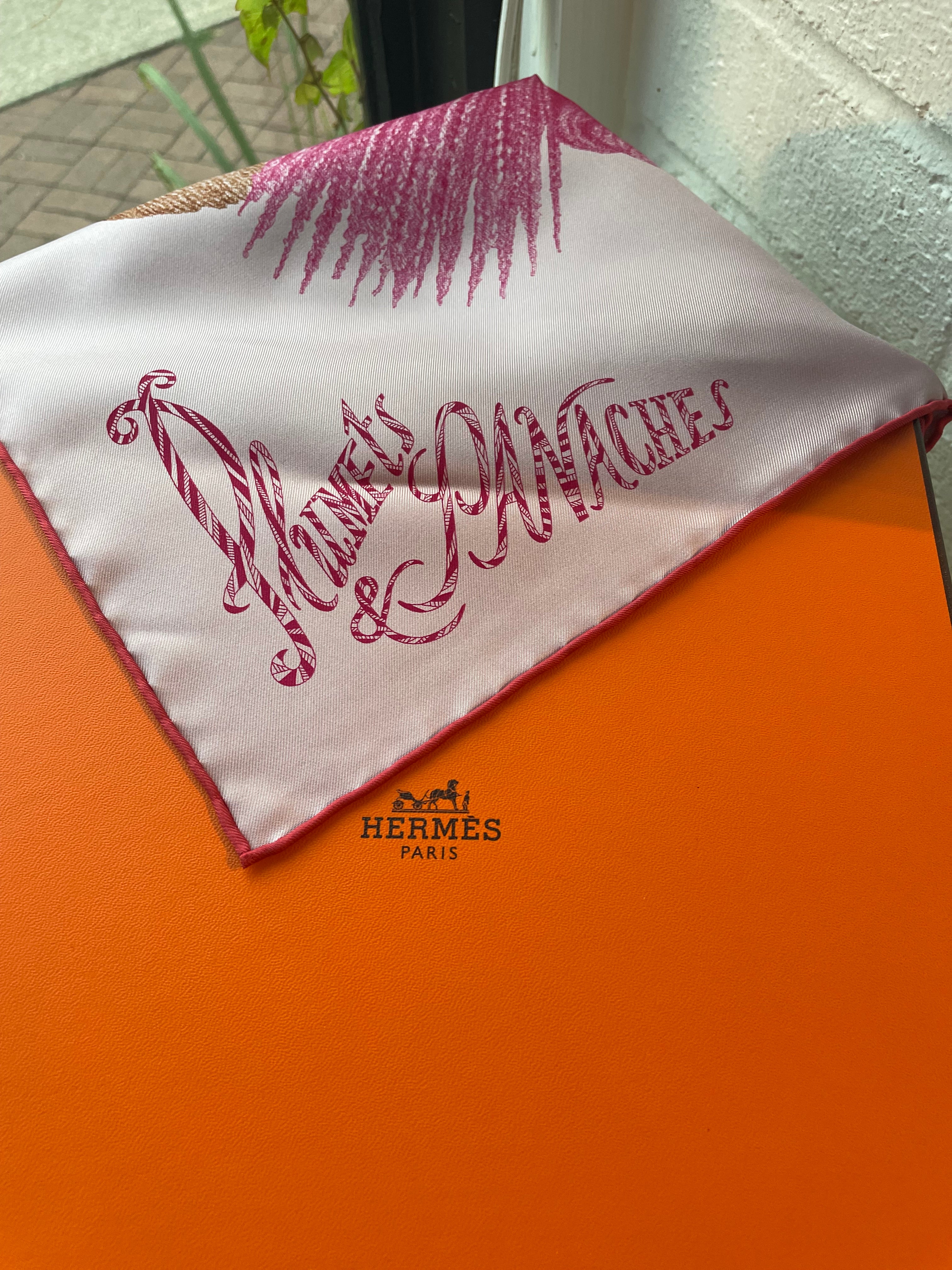 Hermes Plumets et Panaches Rose Print Scarf