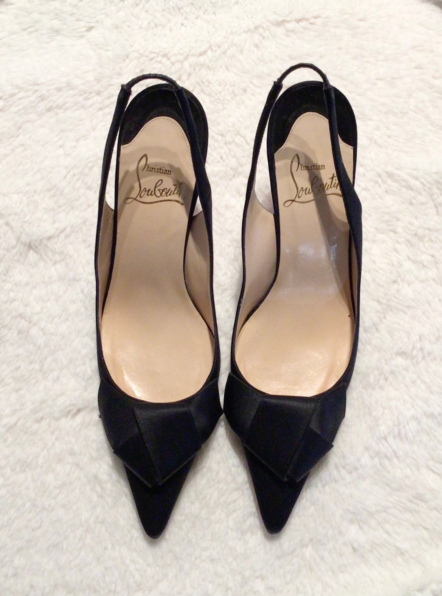 Christian Louboutin Black Satin Slingbacks