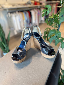 Jimmy Choo Blue Metallic Wedges