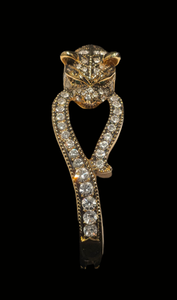 Gold Bangle with Crystal Tiger Head