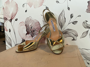 Manolo Blahnik Gold Leather Slingbacks
