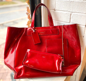 Tumi Red Patent Leather Boulevard Tote