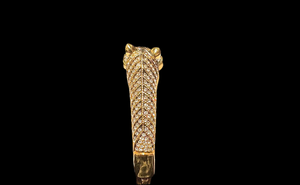 Gold Bangle with Crystal Tiger Head