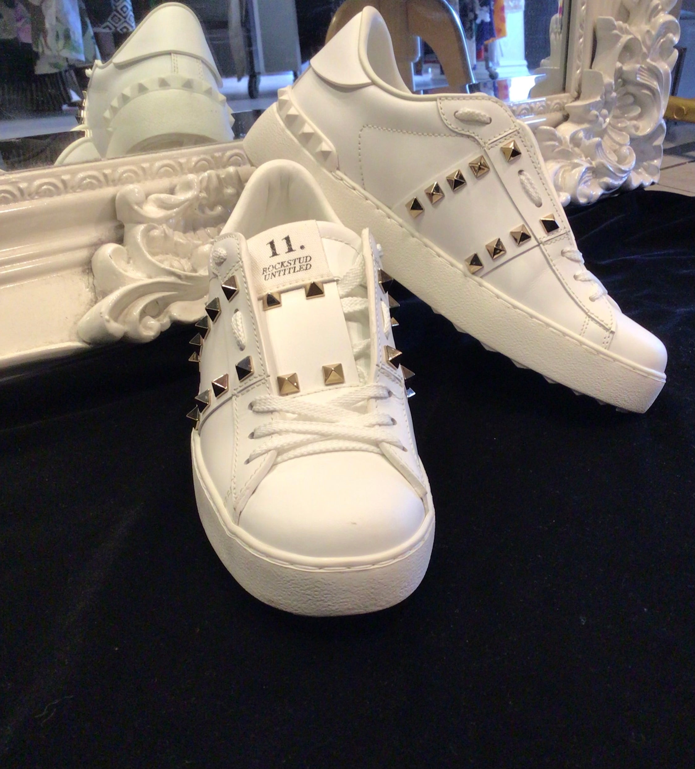 Valentino Garavani White Leather Rock Stud Sneakers