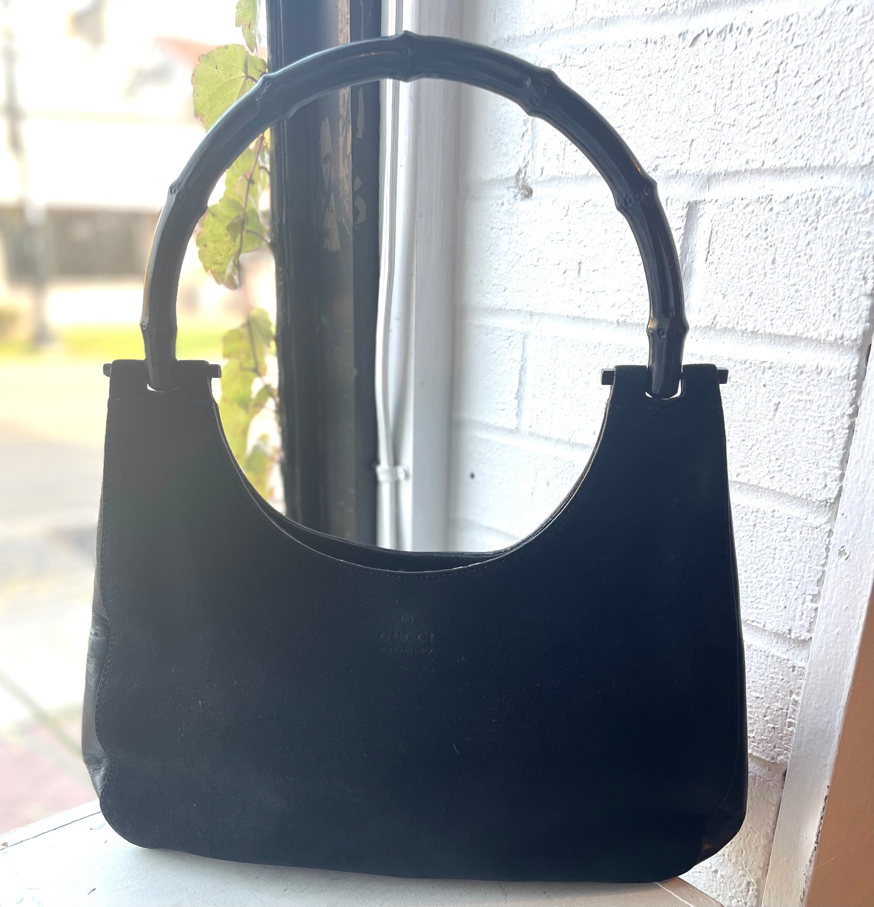 Gucci Black Suede Purse with Bamboo Handle