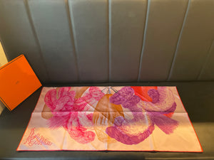 Hermes Plumets et Panaches Rose Print Scarf