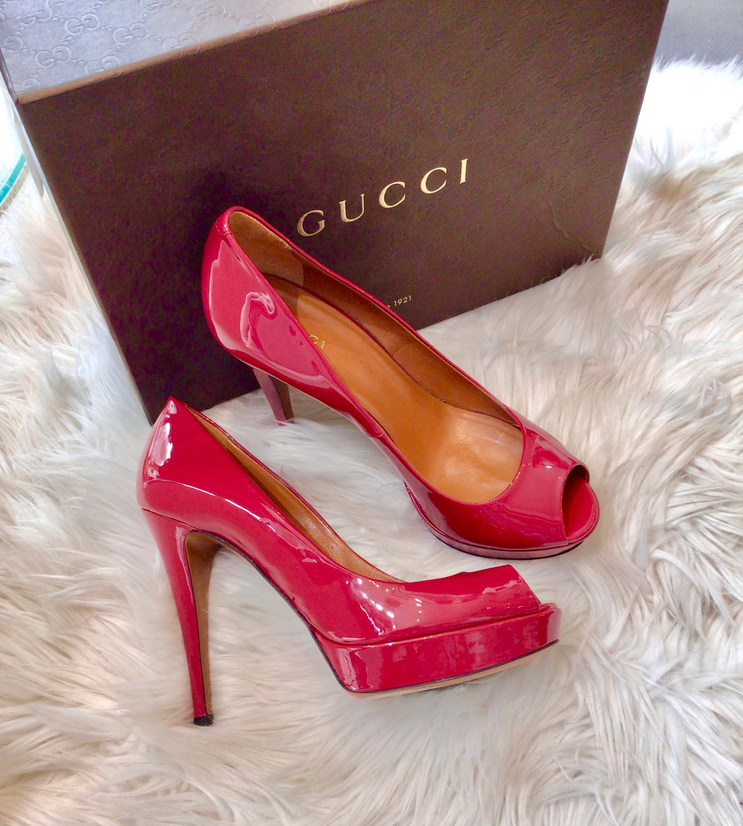 Gucci Red Patent Peeptoe Pumps